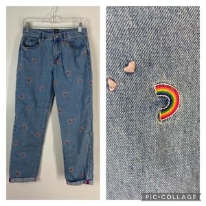 Gap Regular Girlfriend Jeans Rainbow Embroidered Girls Size 18 Pride Hearts
